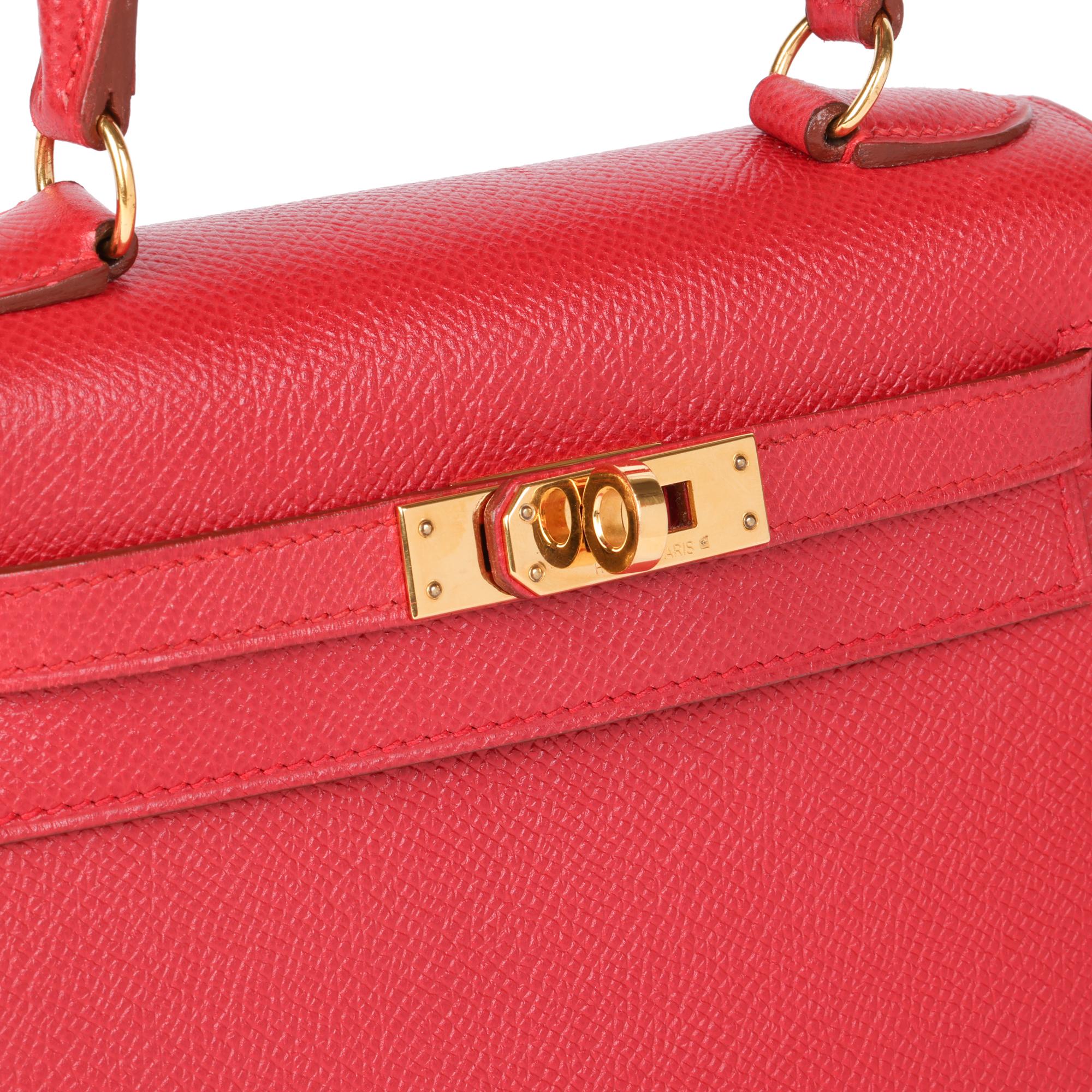 Hermès Rouge Vif Couchevel Leather Kelly 20cm Sellier en vente 3