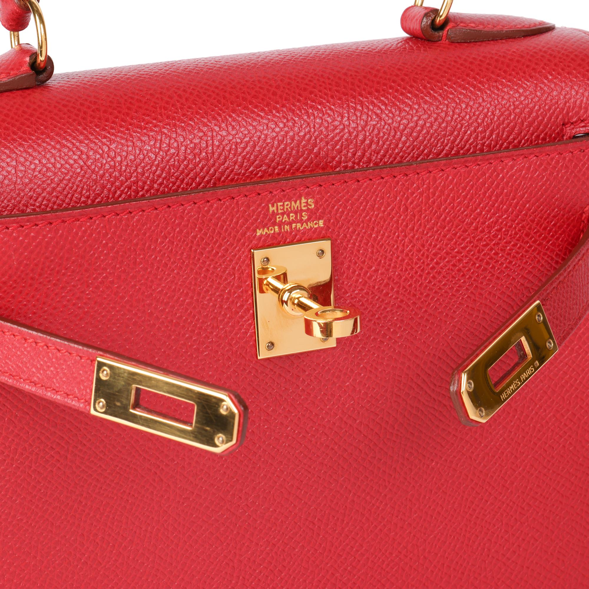Hermès Rouge Vif Couchevel Leather Kelly 20cm Sellier en vente 4