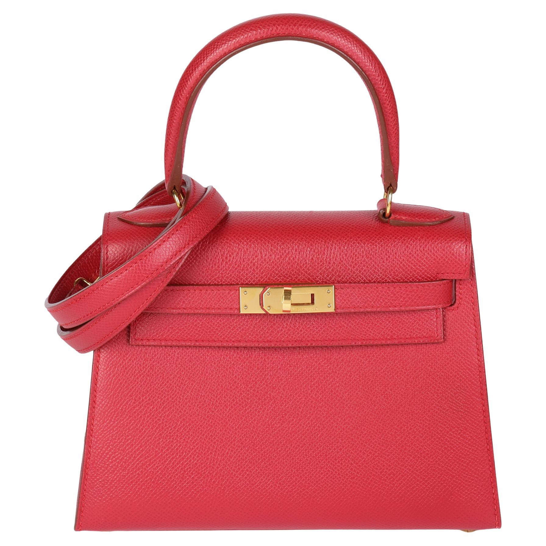 Hermès Rouge Vif Couchevel Leather Kelly 20cm Sellier en vente