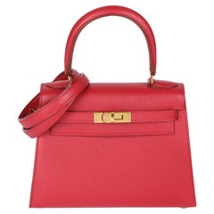 Hermès Rouge Vif Couchevel Leather Kelly 20cm Sellier