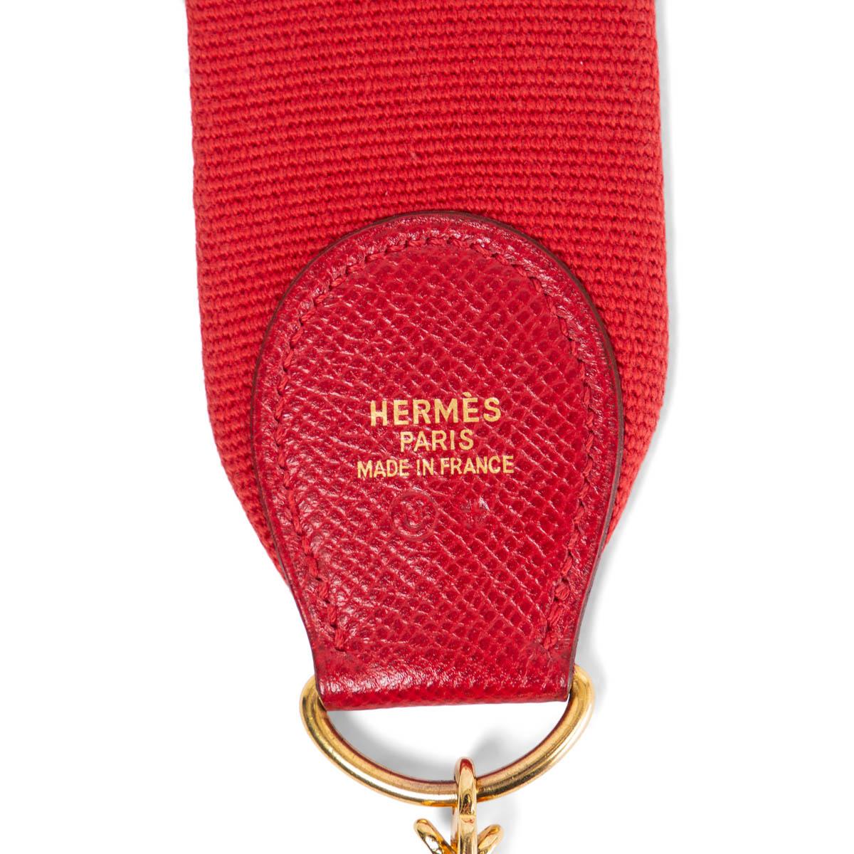 HERMES Rouge Vif Courchevel leather & canvas SANGLE KELLY 50mm Bag Strap In Excellent Condition For Sale In Zürich, CH