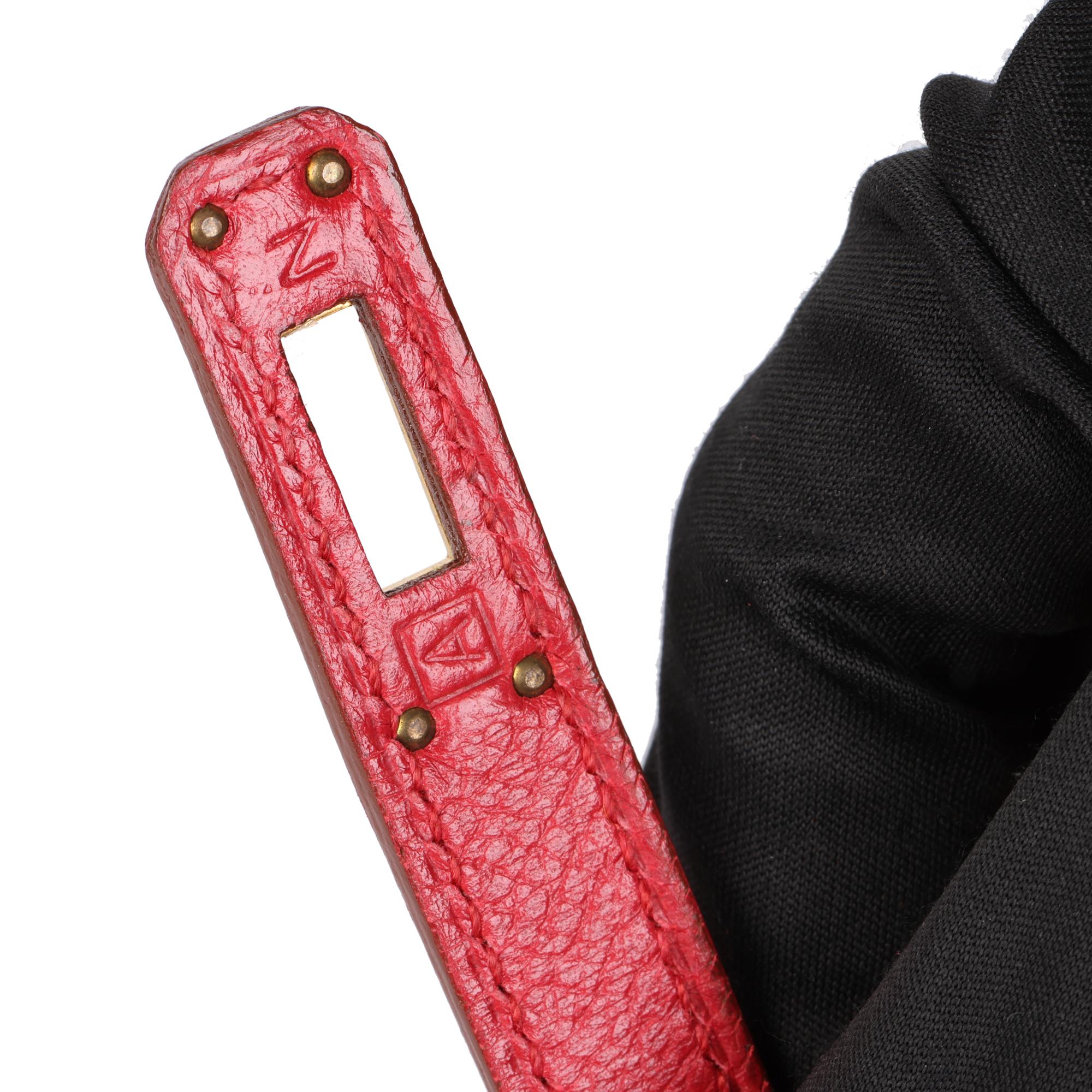 Hermès Rouge Vif Courchevel Pelle Kelly 20cm Sellier in vendita 5