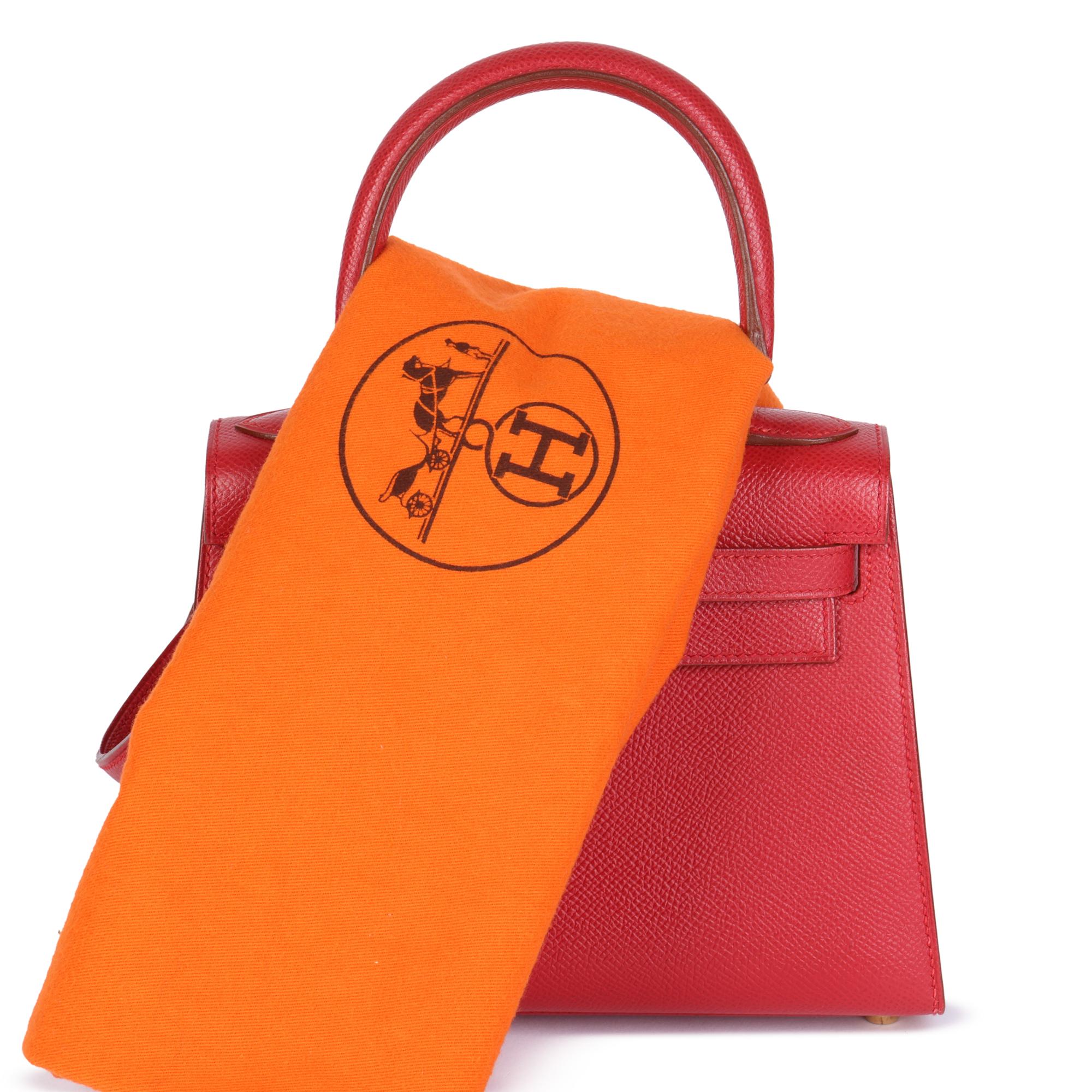 Hermès Rouge Vif Courchevel Pelle Kelly 20cm Sellier in vendita 6