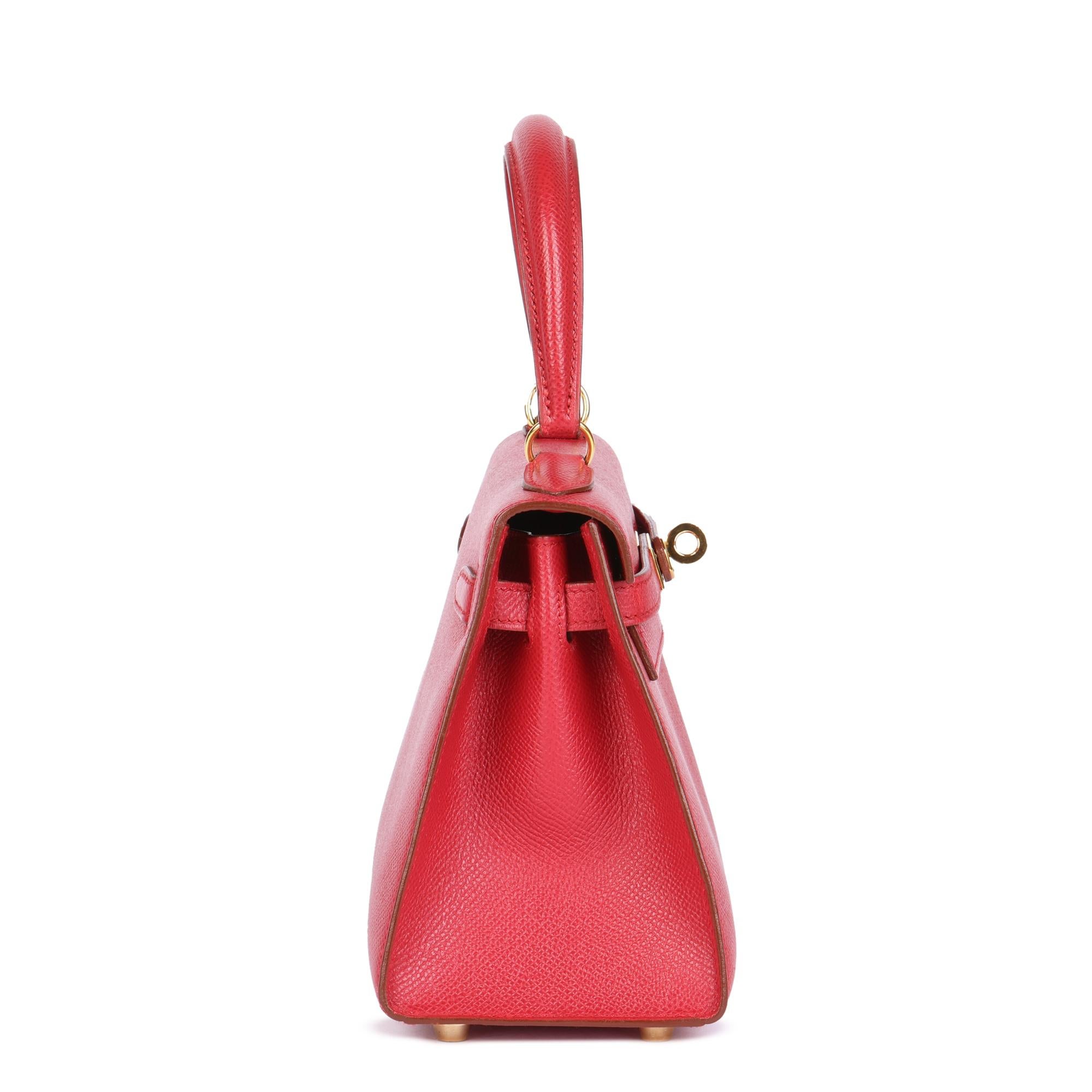 Rosso Hermès Rouge Vif Courchevel Pelle Kelly 20cm Sellier in vendita