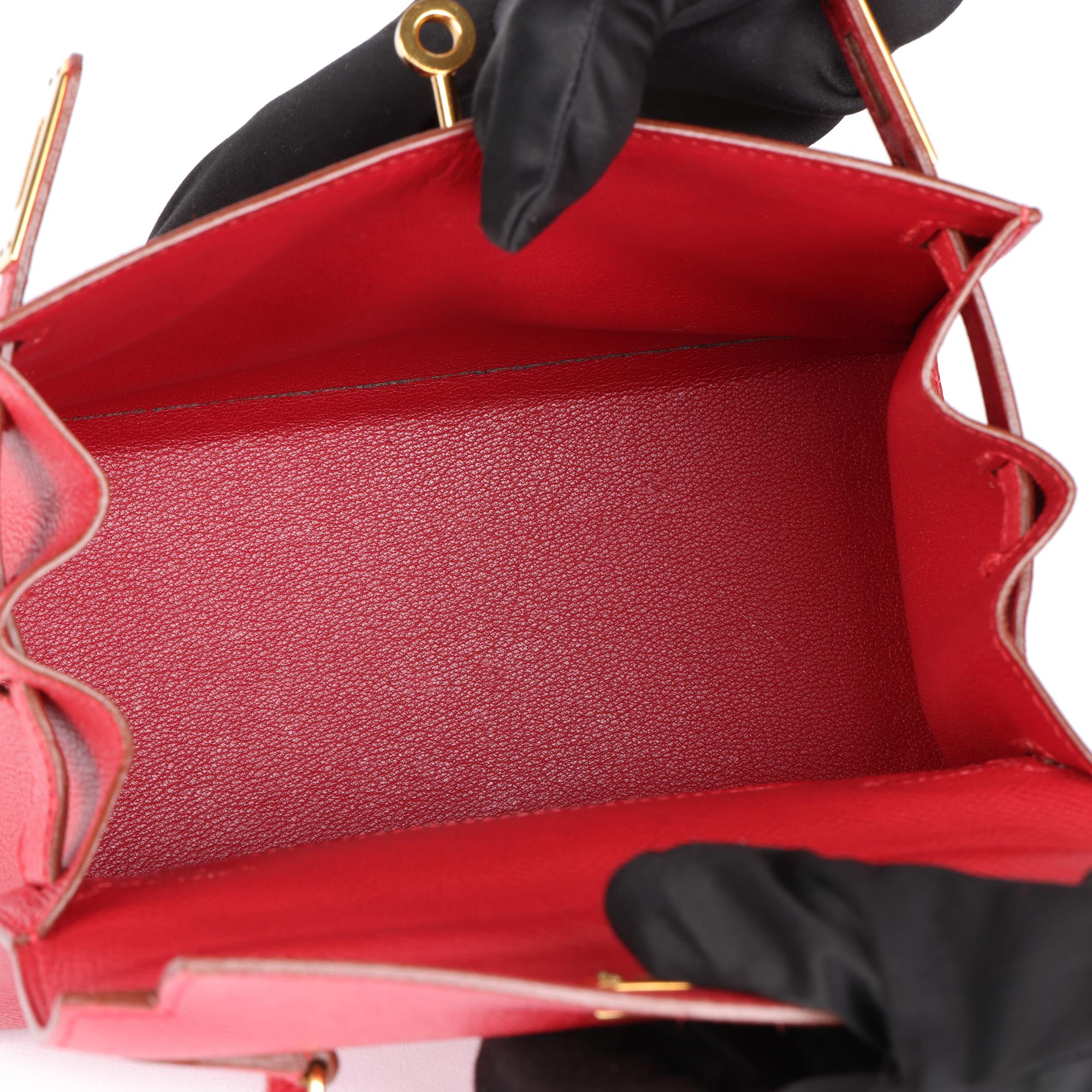 Hermès Rouge Vif Courchevel Pelle Kelly 20cm Sellier in vendita 4
