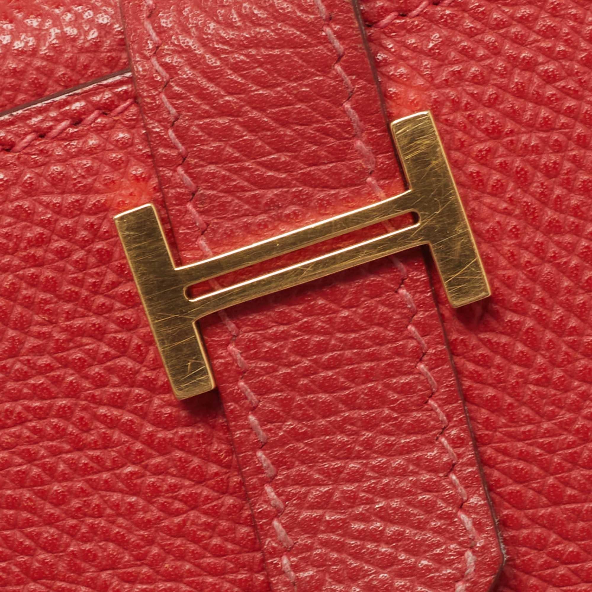 Donna Portafoglio Hermes Rouge Vif Epsom in pelle Bearn Gusset in vendita