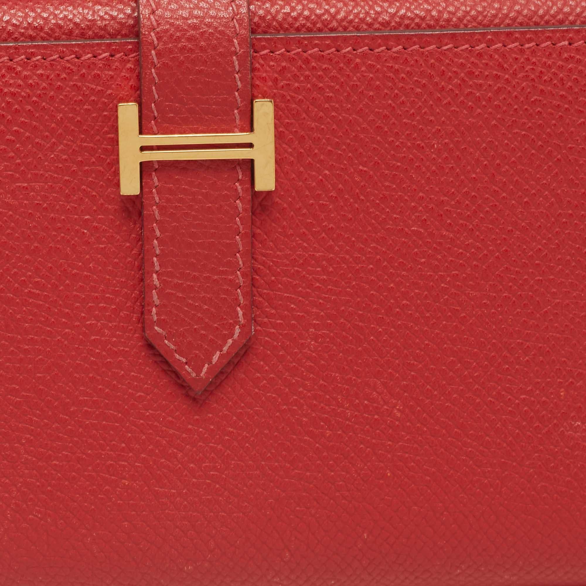 Portafoglio Hermes Rouge Vif Epsom in pelle Bearn Gusset in vendita 1