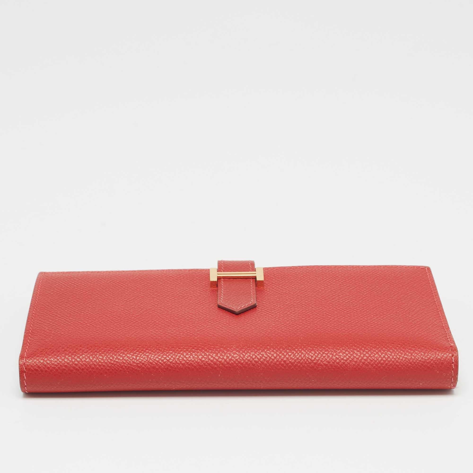 Portafoglio Hermes Rouge Vif Epsom in pelle Bearn Gusset in vendita 3