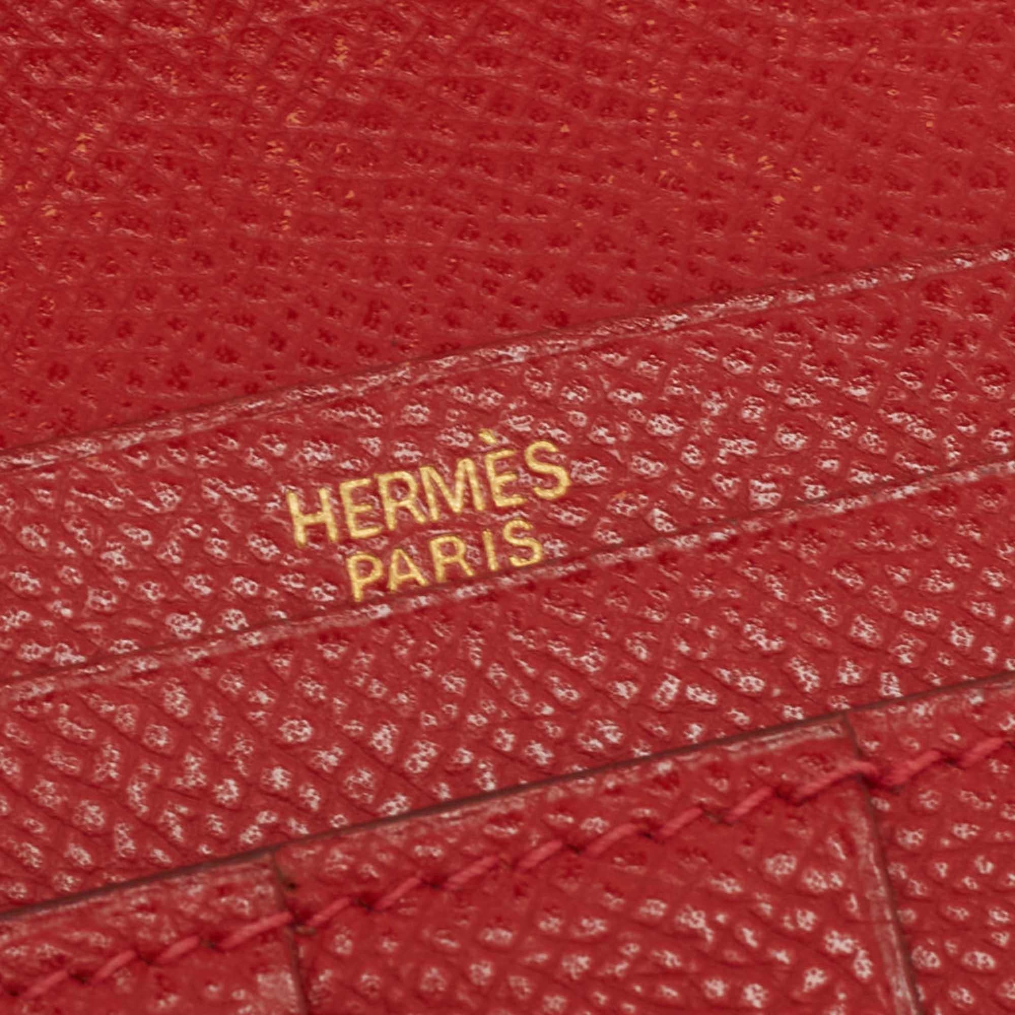 Portafoglio Hermes Rouge Vif Epsom in pelle Bearn Gusset in vendita 4