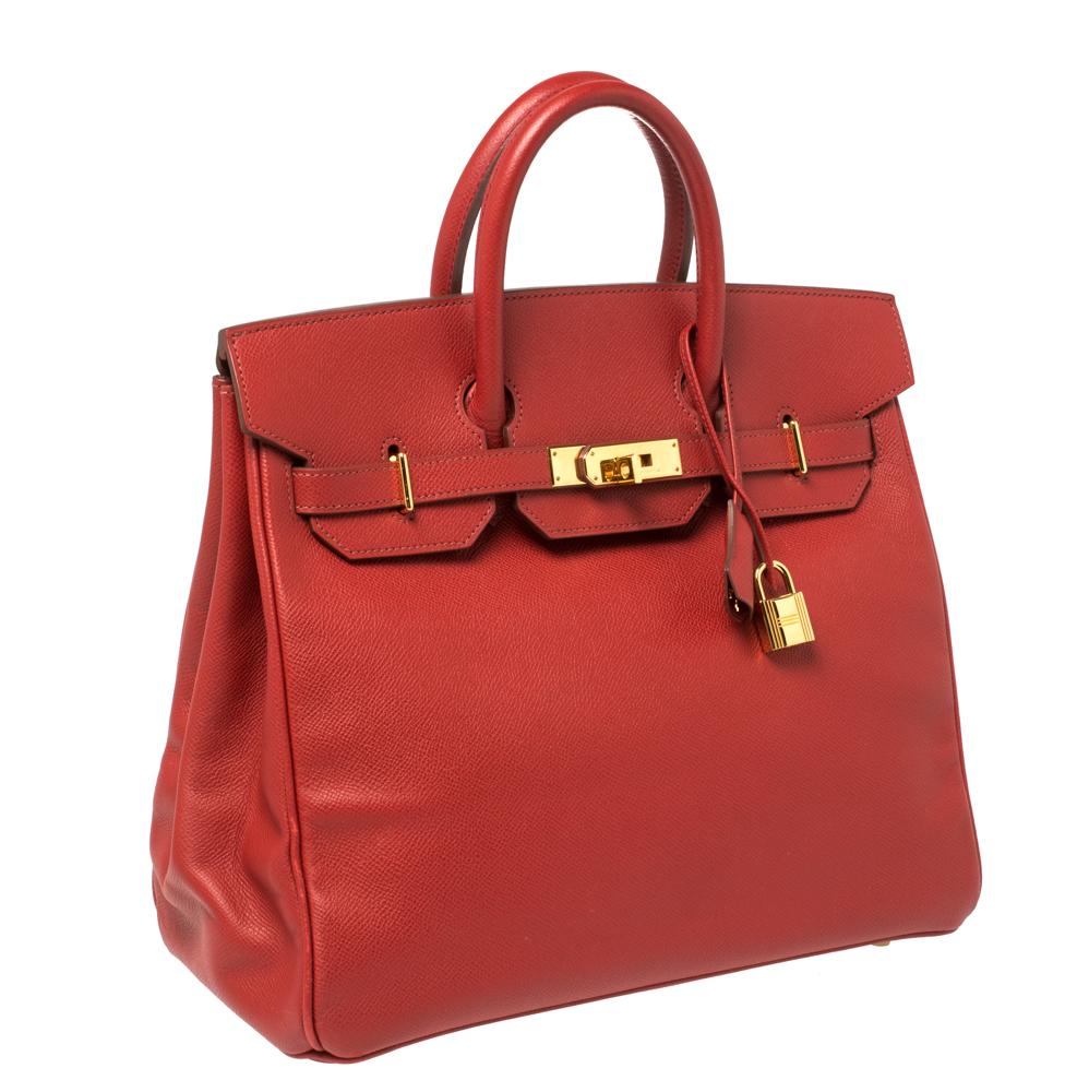Red Hermes Rouge Vif Epsom Leather Gold Hardware HAC Birkin 32 Bag