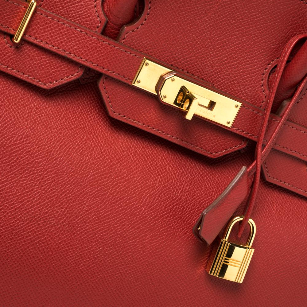 Women's Hermes Rouge Vif Epsom Leather Gold Hardware HAC Birkin 32 Bag