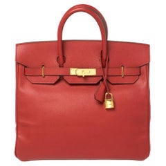 Hermes Rouge Vif Epsom Leather Gold Hardware HAC Birkin 32 Bag