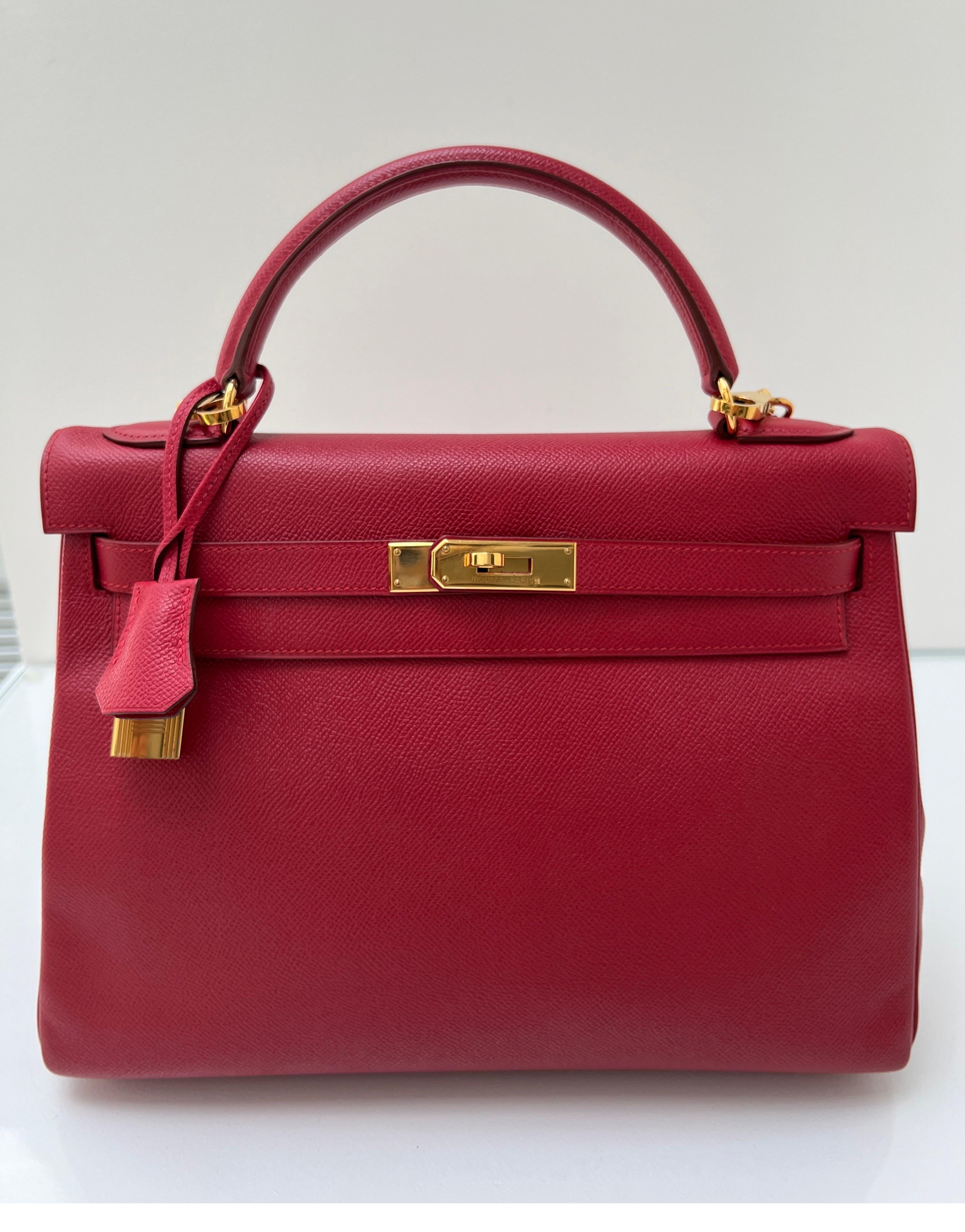 Hermes Rouge Vif Kelly 32 Bag 13