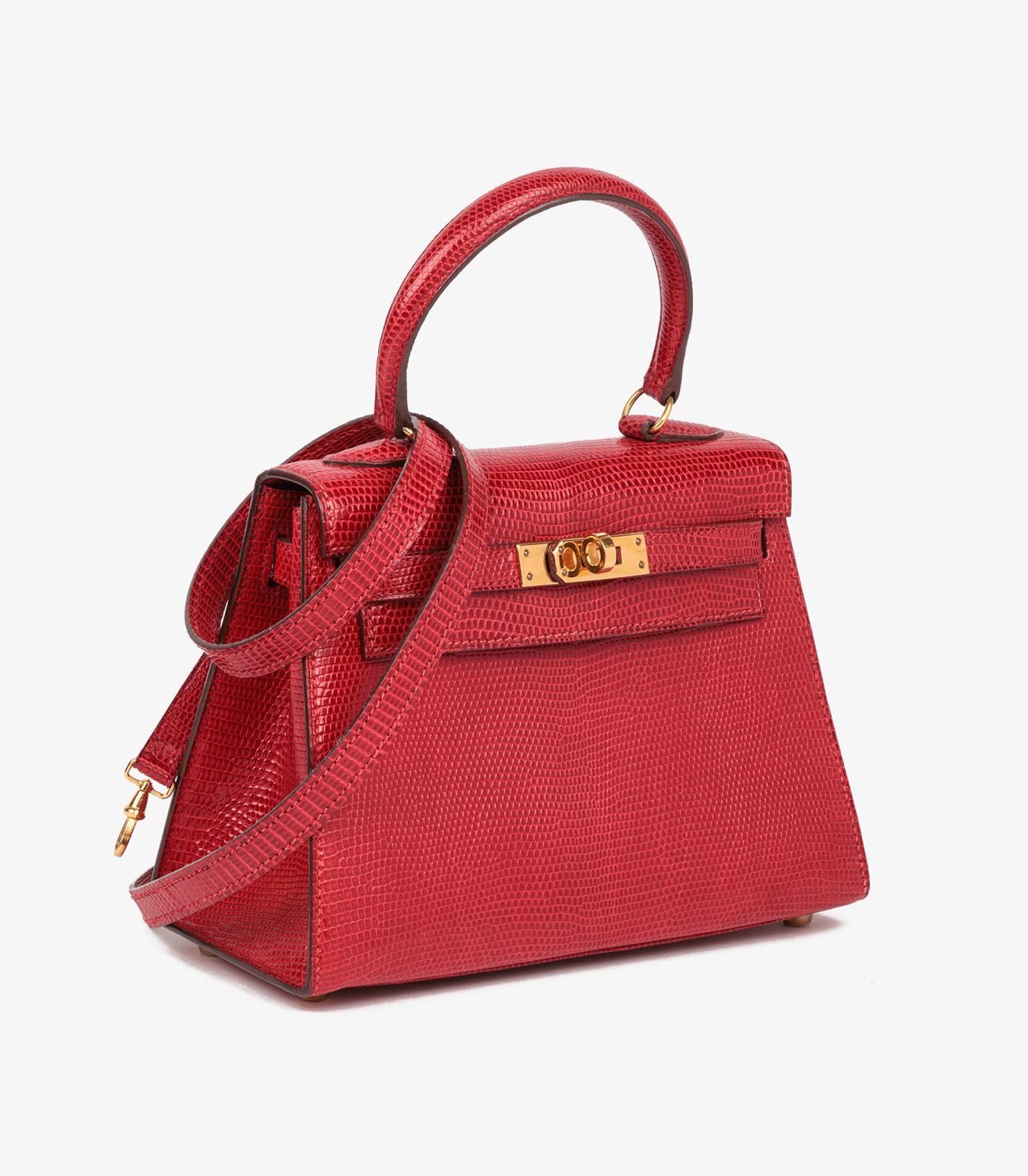 Hermès Rouge Vif Lizard Leather Vintage Kelly 20cm en venta 6