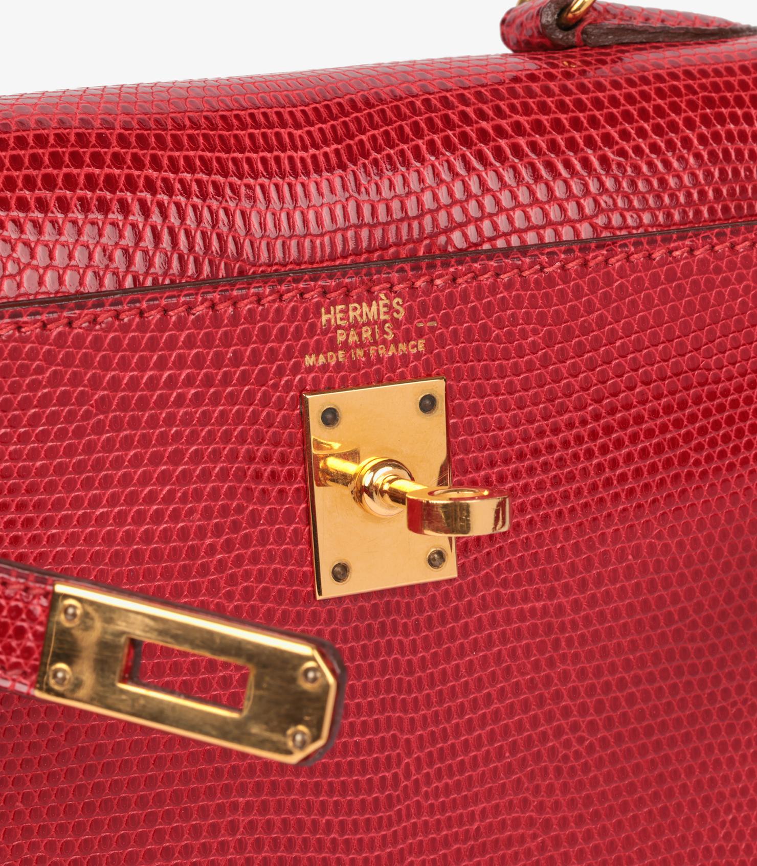 Hermès Rouge Vif Lizard Leather Vintage Kelly 20cm en vente 8