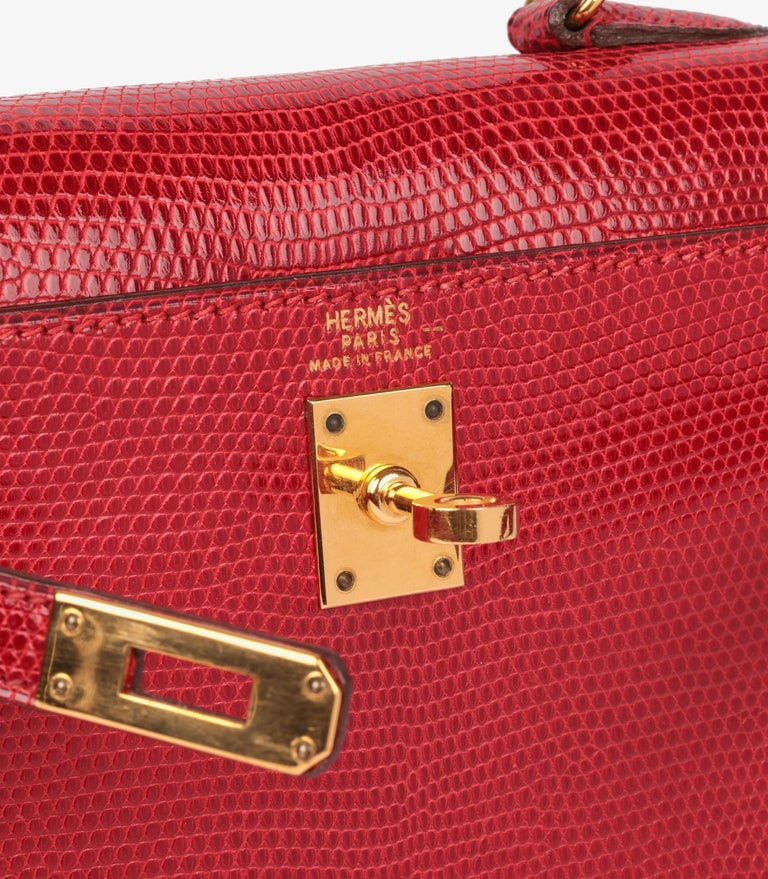 Hermès Kelly 20 Sellier Rouge Vif Salvator Lizard with Gold Hardware Vintage