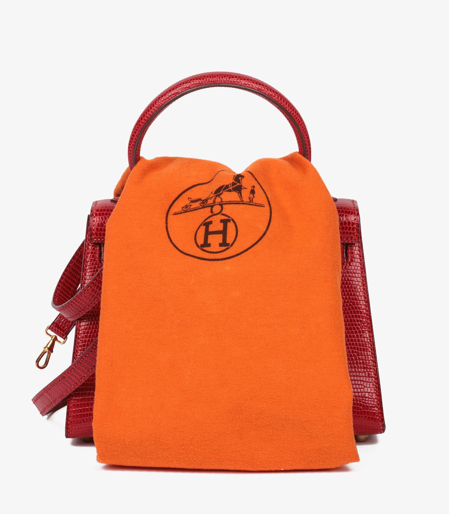 Hermès Rouge Vif Lizard Leather Vintage Kelly 20cm en venta 8