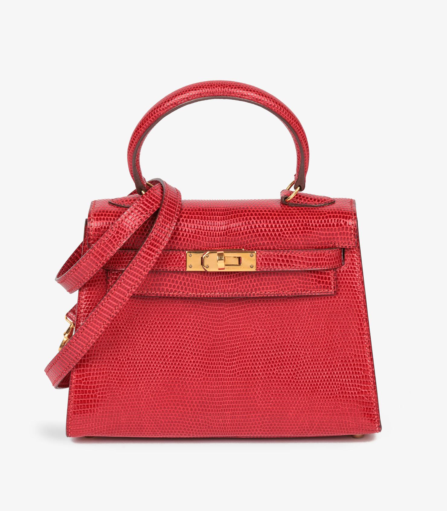 Hermès Rouge Vif Lizard Leather Vintage Kelly 20cm

Brand- Hermès
Model- Kelly 20cm
Product Type- Shoulder, Top Handle
Serial Number- (W)
Age- Circa 1993
Accompanied By- Hermès Dust Bag, Shoulder Strap
Colour- Rouge Vif
Hardware- Gold 
Material(s)-