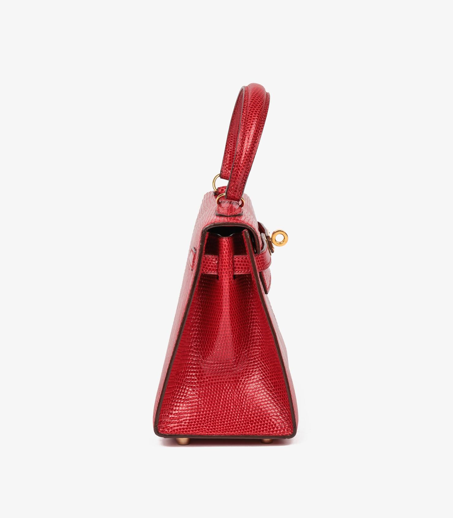 Hermès Rouge Vif Lizard Leather Vintage Kelly 20cm en Excelente estado para la venta en Bishop's Stortford, Hertfordshire