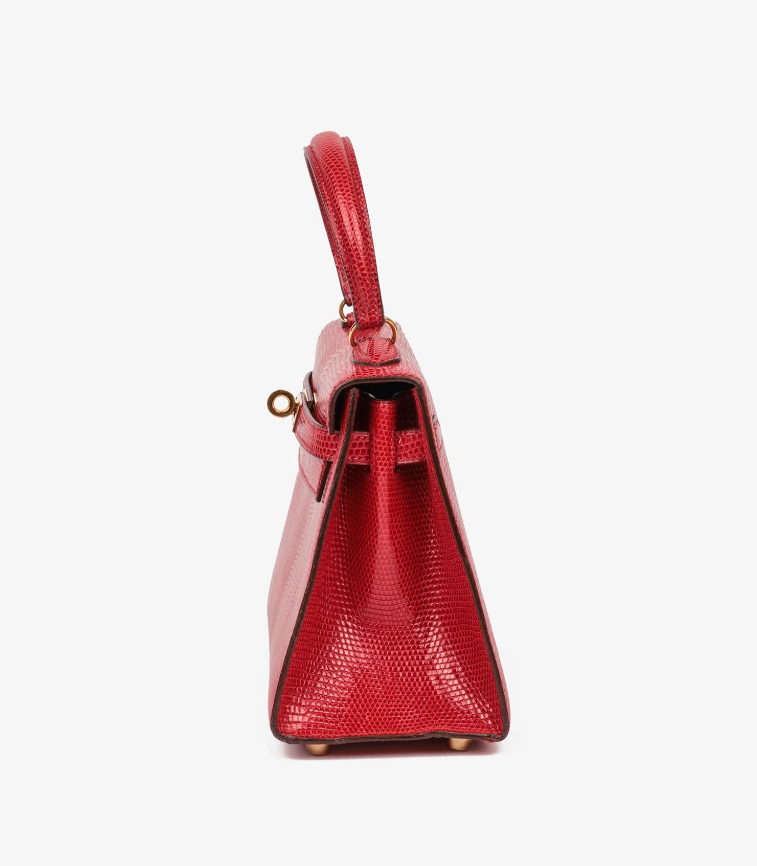 De las mujeres Hermès Rouge Vif Lizard Leather Vintage Kelly 20cm en venta