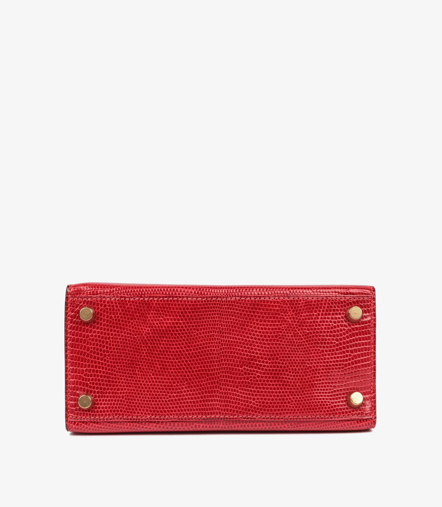 Hermès Rouge Vif Lizard Leather Vintage Kelly 20cm en vente 3