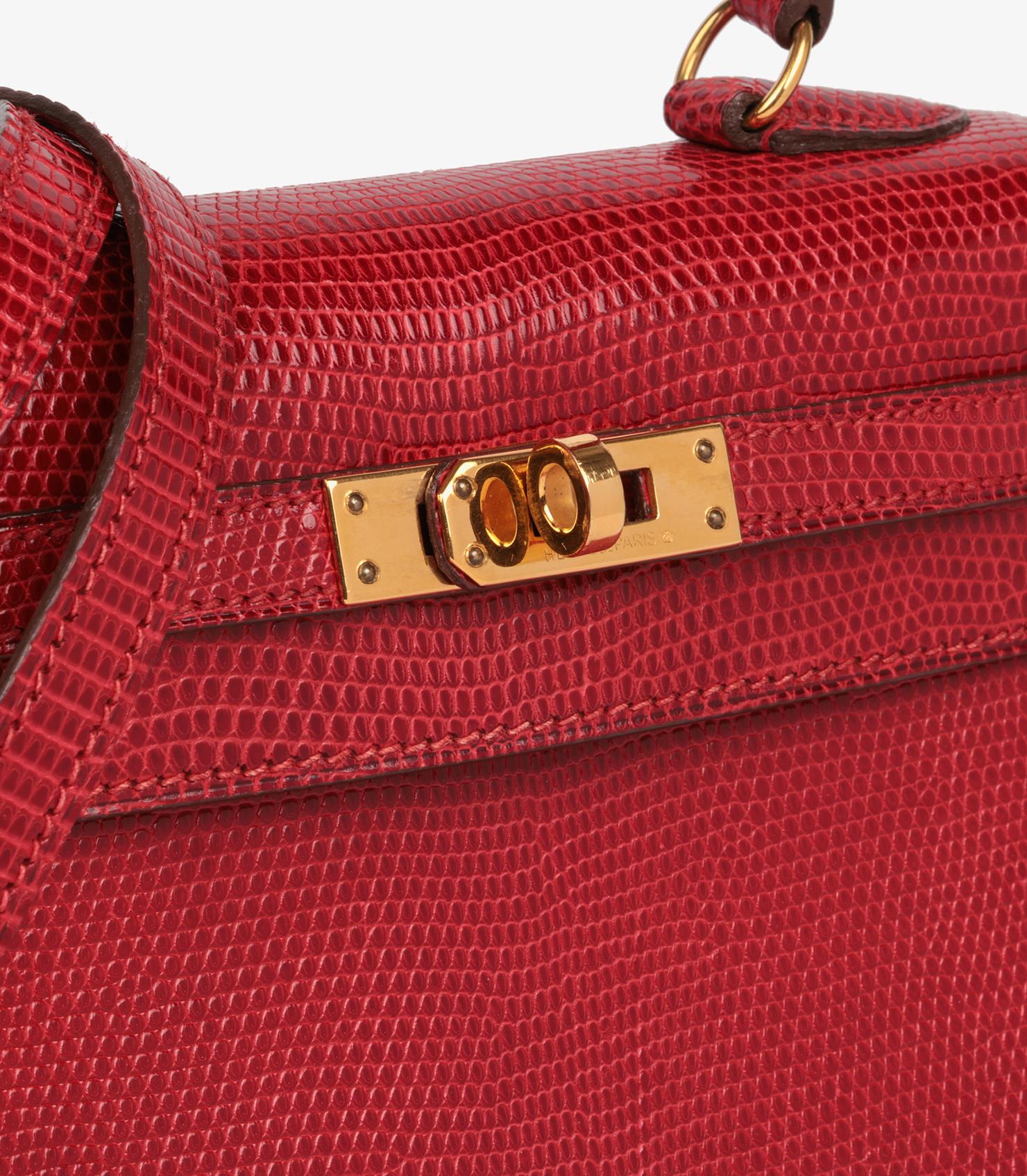Hermès Rouge Vif Lizard Leather Vintage Kelly 20cm en venta 3