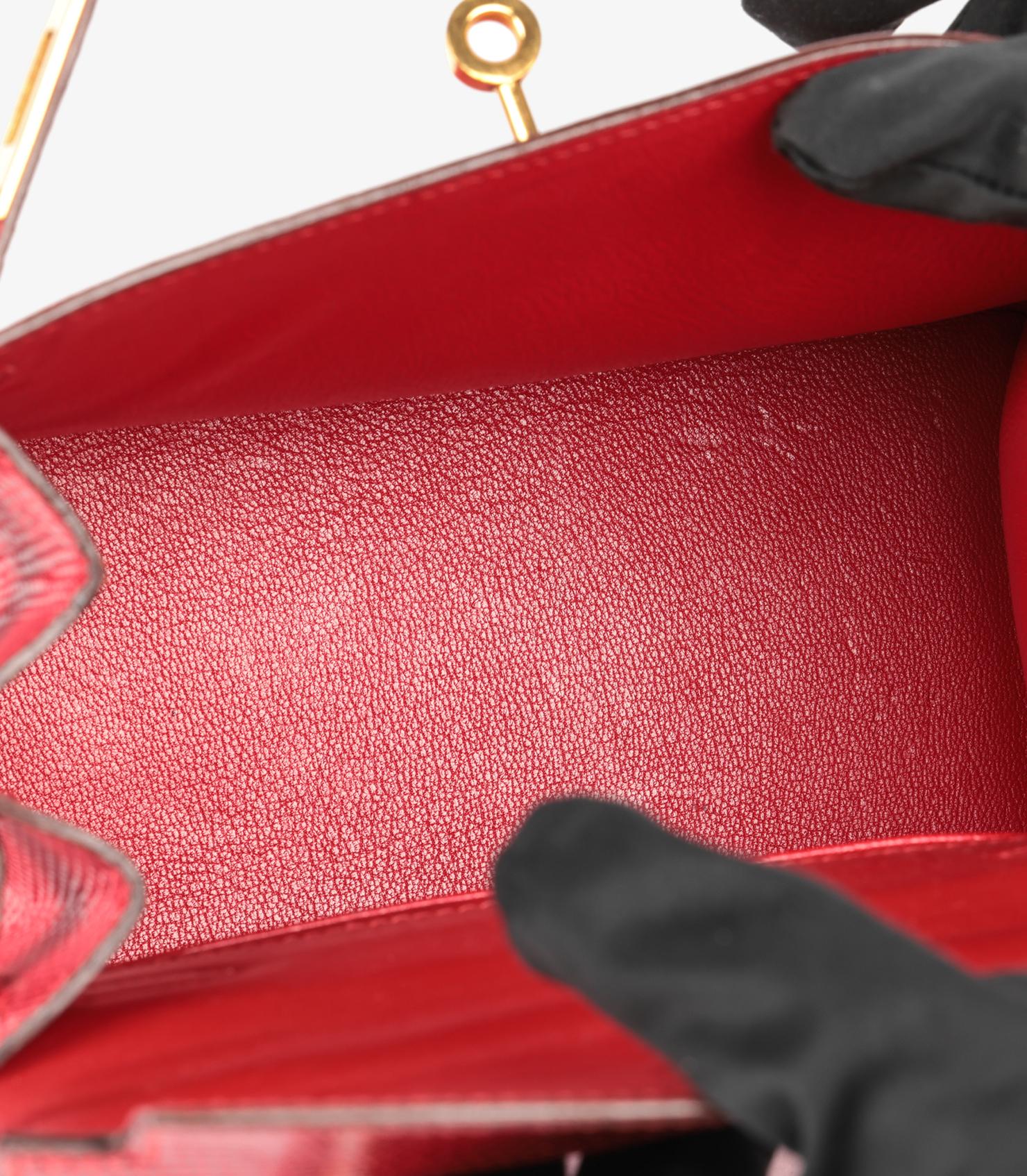 Hermès Rouge Vif Lizard Leather Vintage Kelly 20cm en vente 5