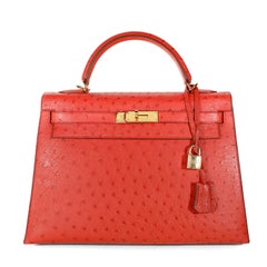 Hermès Rouge VIF Ostrich 32 cm Kelly