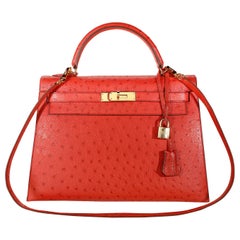 Hermès Rouge VIF Ostrich 32 cm Kelly