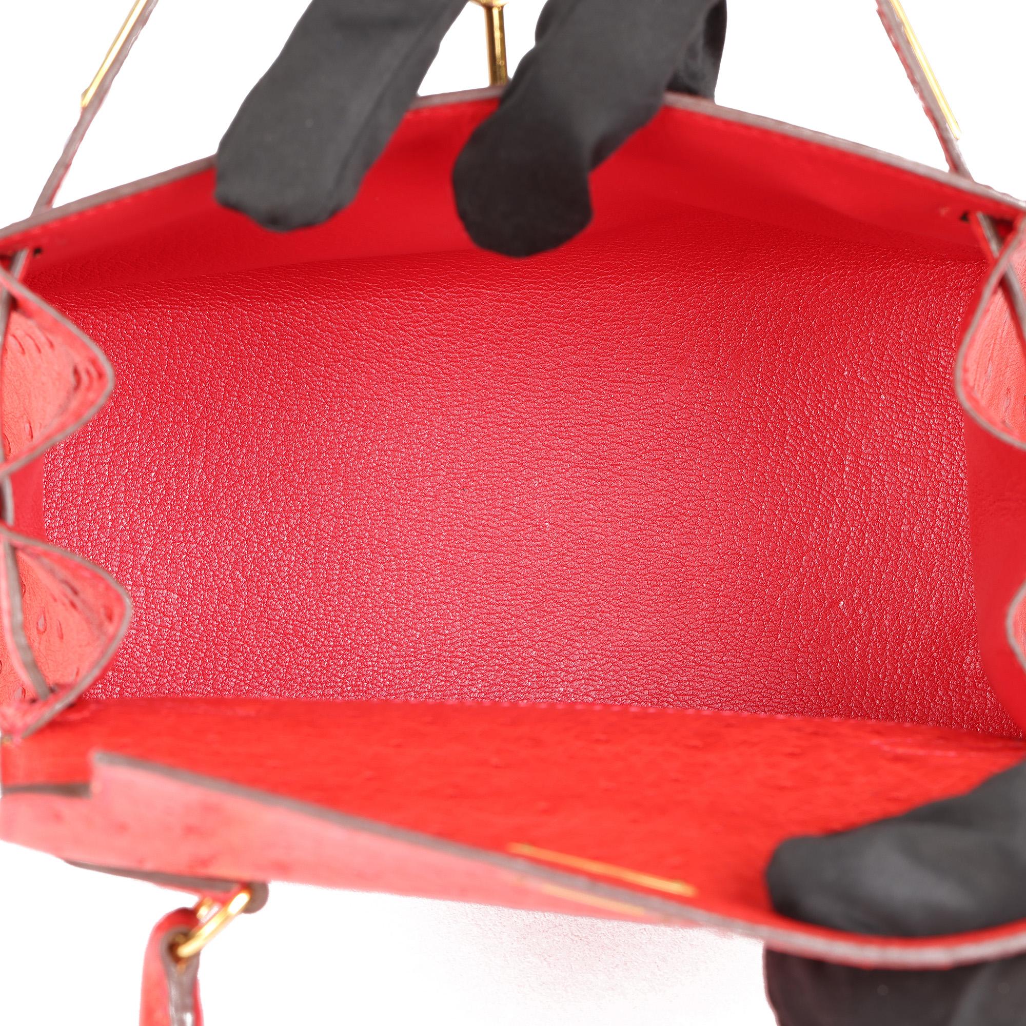 Hermès Rouge Vif Kelly en cuir d'autruche 20cm Sellier en vente 7