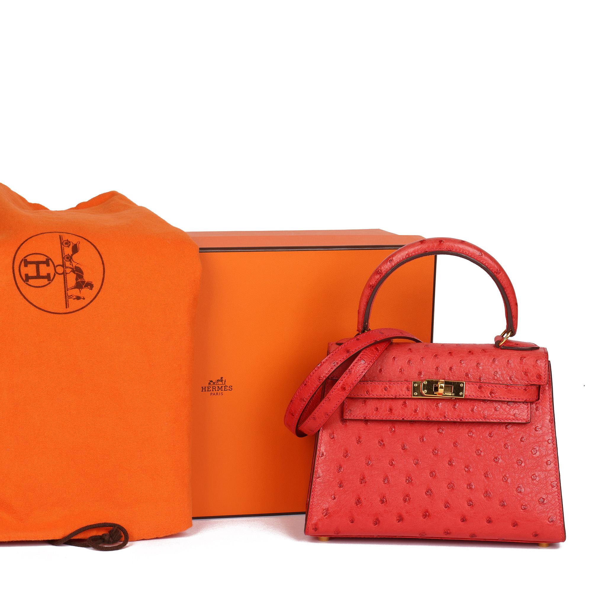 Hermès Rouge Vif Kelly en cuir d'autruche 20cm Sellier en vente 8