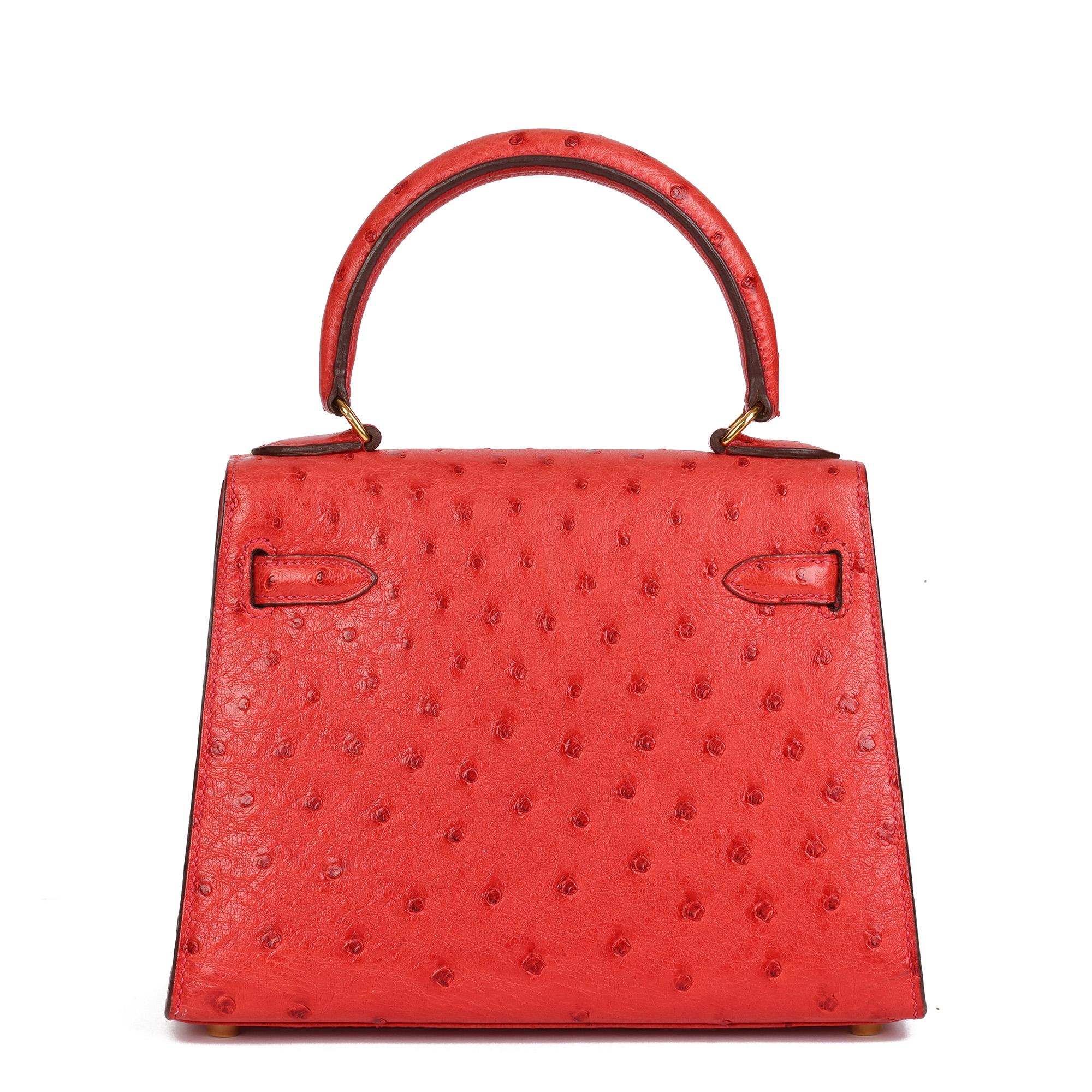 Hermès Rouge Vif Kelly en cuir d'autruche 20cm Sellier en vente 1