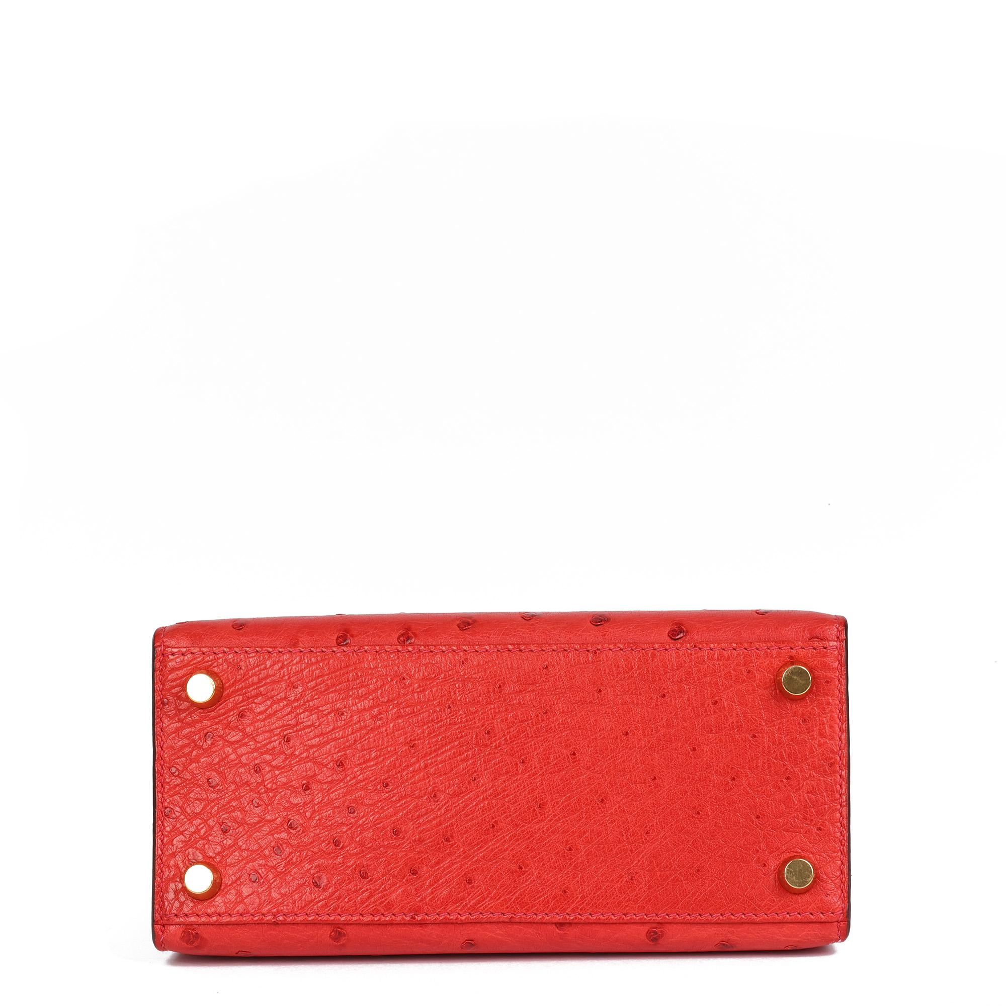 Red Hermès ROUGE VIF OSTRICH LEATHER KELLY 20CM SELLIER