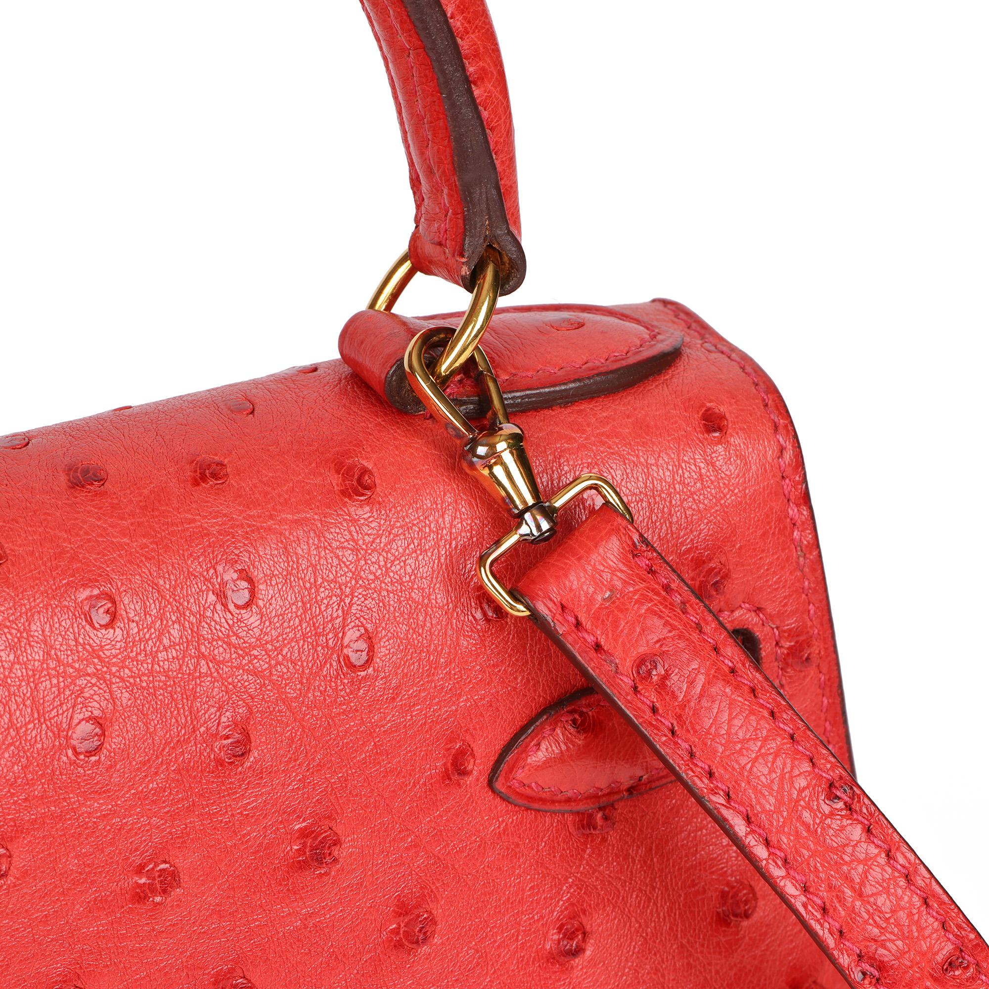 Hermès Rouge Vif Kelly en cuir d'autruche 20cm Sellier en vente 3