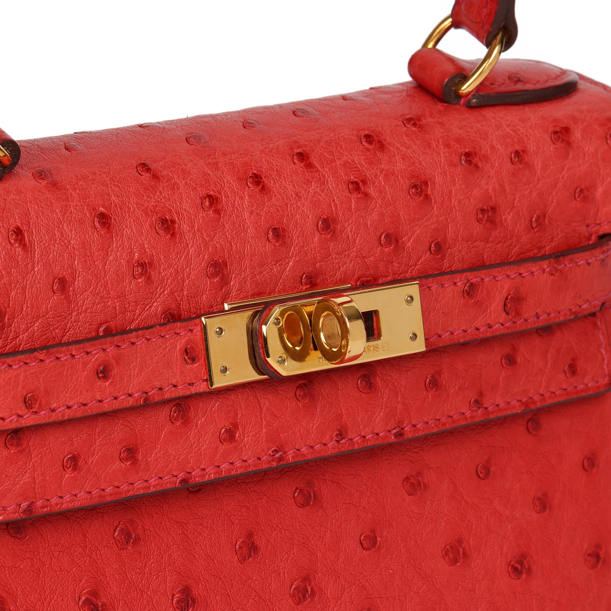 Women's Hermès ROUGE VIF OSTRICH LEATHER KELLY 20CM SELLIER