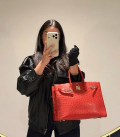 Hermès Rouge Vif Ostrich Leather Vintage Birkin 35cm Retourne