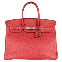 Hermès Rouge Vif Ostrich Leather Vintage Birkin 35cm Retourne