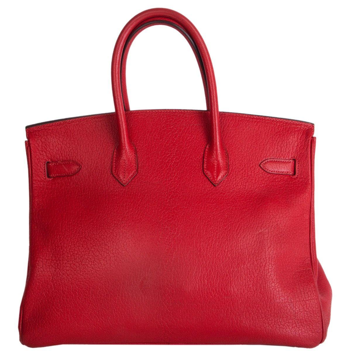 Red HERMES Rouge Vif red Chevre Coromandel BIRKIN 35 Tote Bag