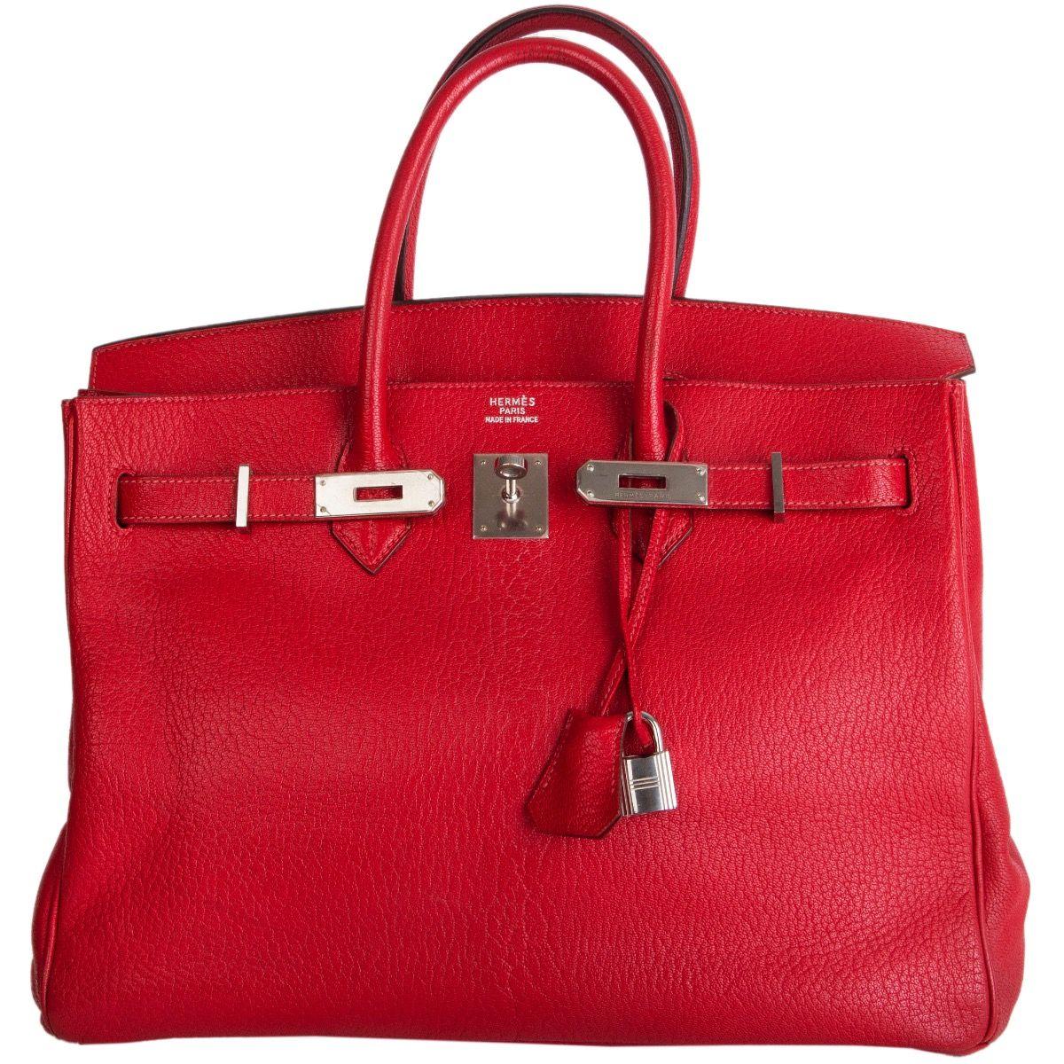 Women's or Men's HERMES Rouge Vif red Chevre Coromandel BIRKIN 35 Tote Bag