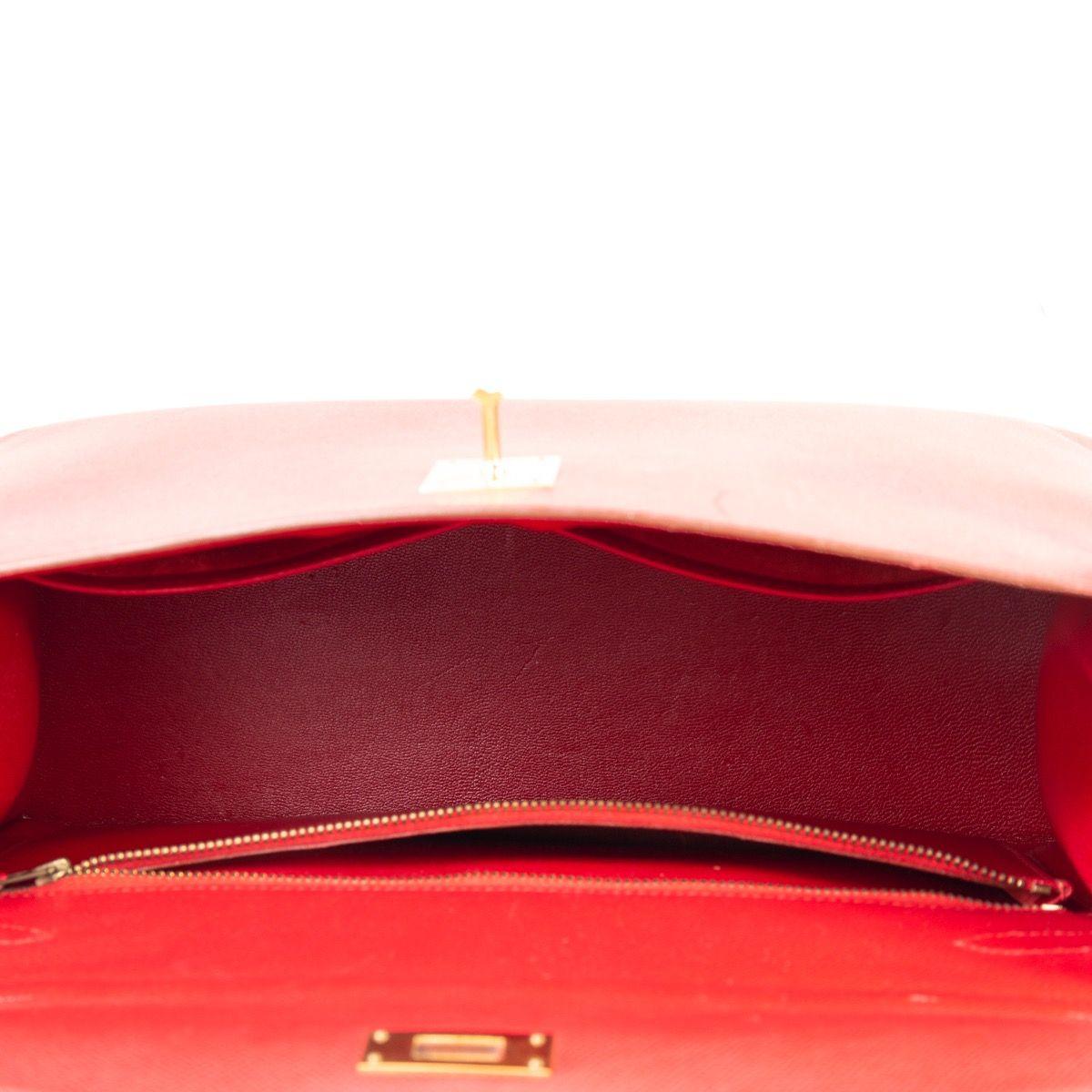HERMES Rouge Vif red leather KELLY 35 SELLIER Bag In Excellent Condition In Zürich, CH