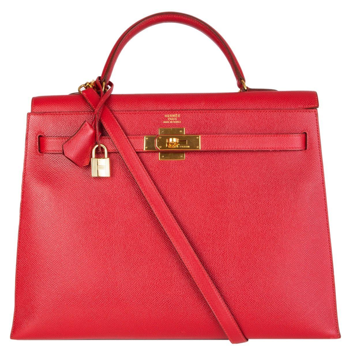 Women's HERMES Rouge Vif red leather KELLY 35 SELLIER Bag