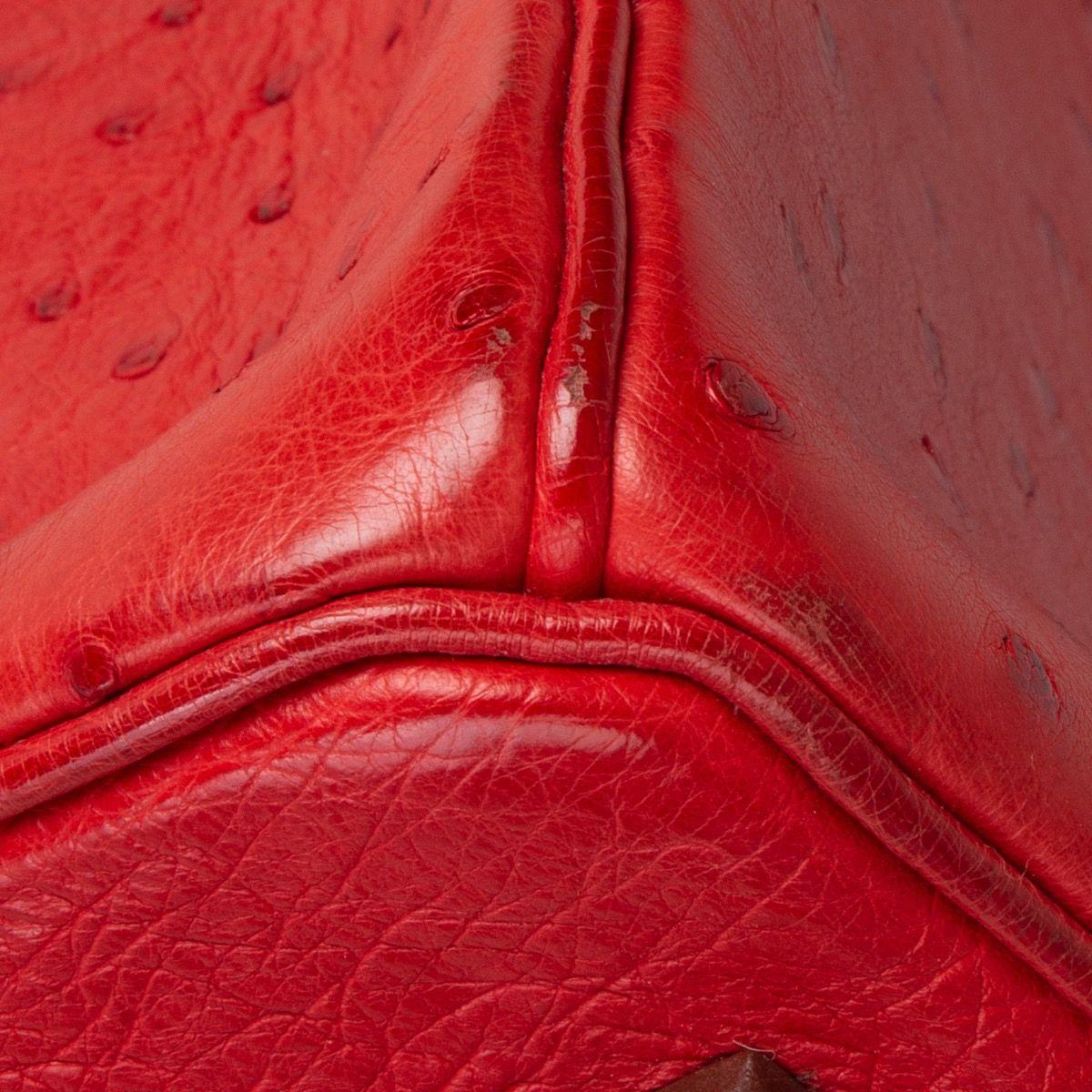 HERMES Rouge Vif red OSTRICH leather & Palladium BIRKIN 35 Bag 3