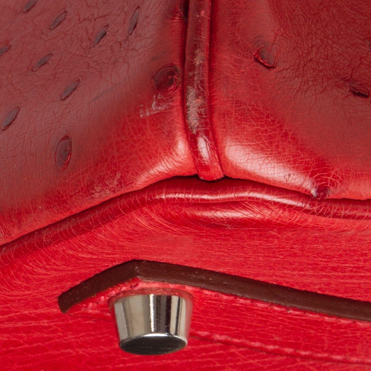 HERMES Rouge Vif red OSTRICH leather & Palladium BIRKIN 35 Bag 5