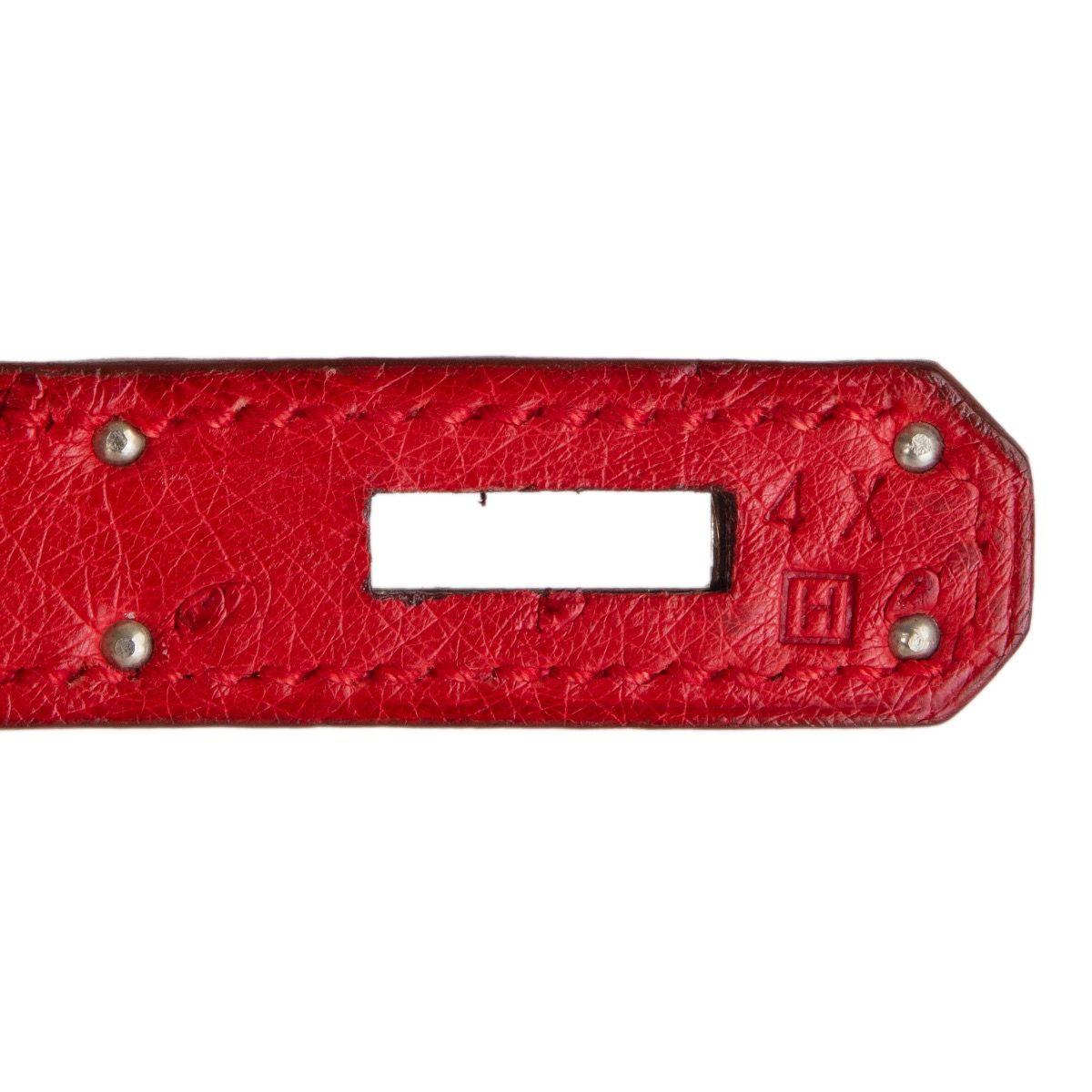 HERMES Rouge Vif red OSTRICH leather & Palladium BIRKIN 35 Bag 6
