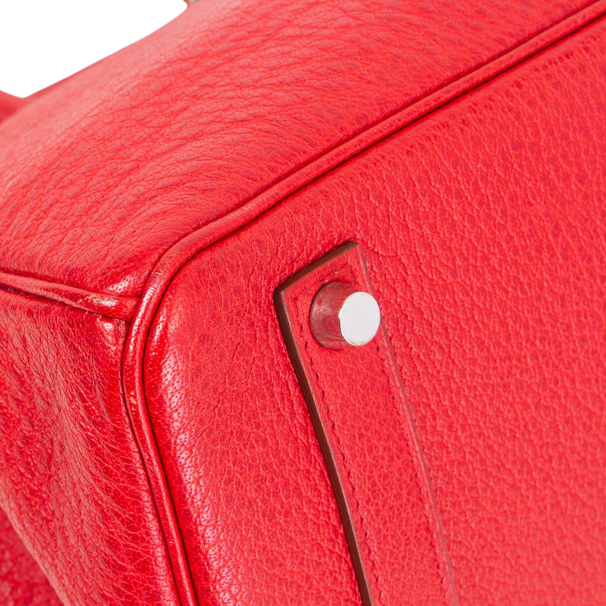 HERMES Rouge Vif rote BIRKIN 35 Tasche aus Leder mit Riemen Palladium im Angebot 5