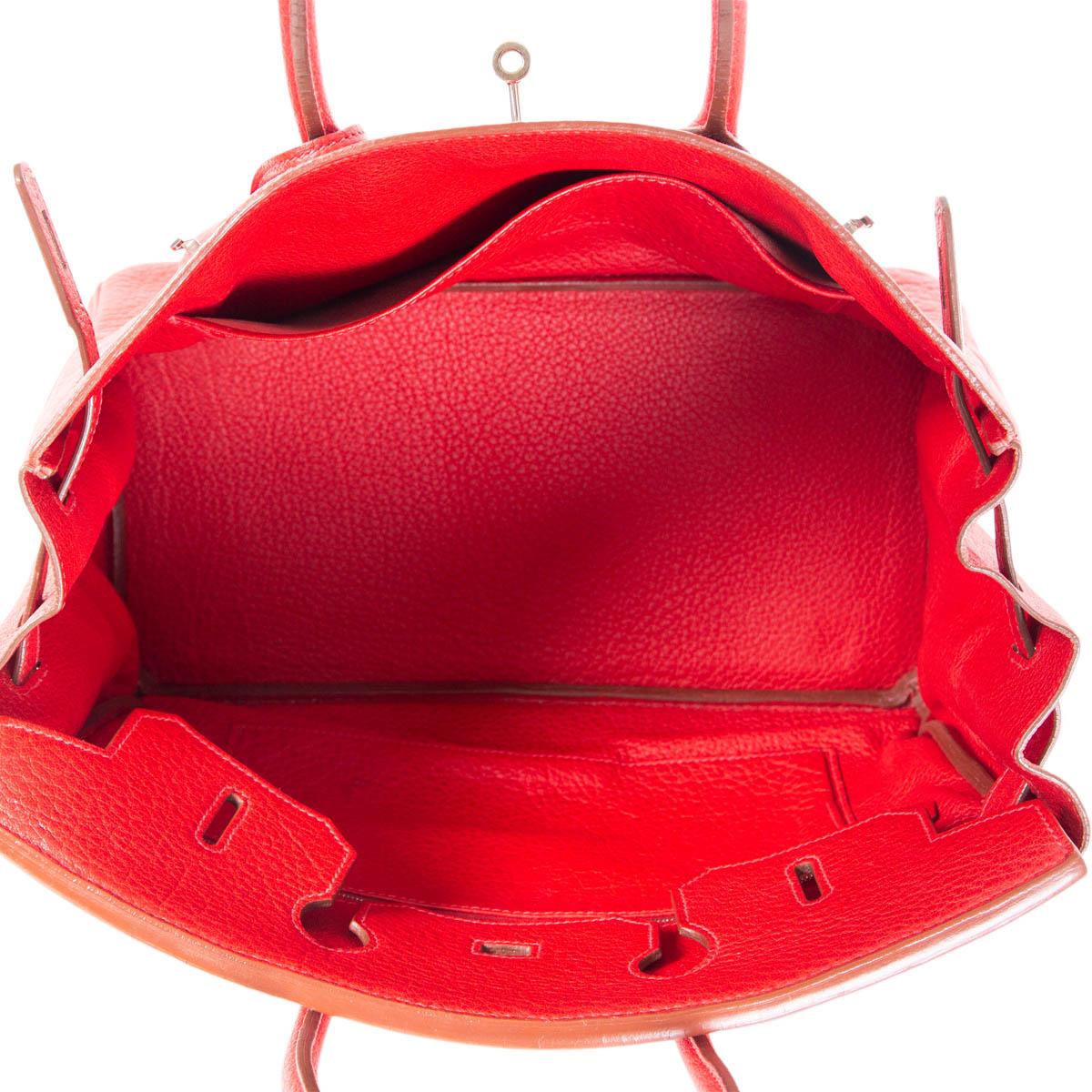 HERMES Rouge Vif rote BIRKIN 35 Tasche aus Leder mit Riemen Palladium Damen im Angebot
