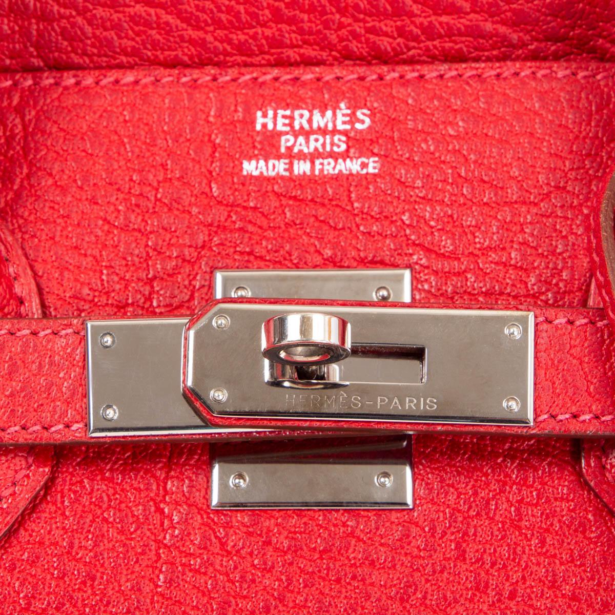 HERMES Rouge Vif rote BIRKIN 35 Tasche aus Leder mit Riemen Palladium im Angebot 2