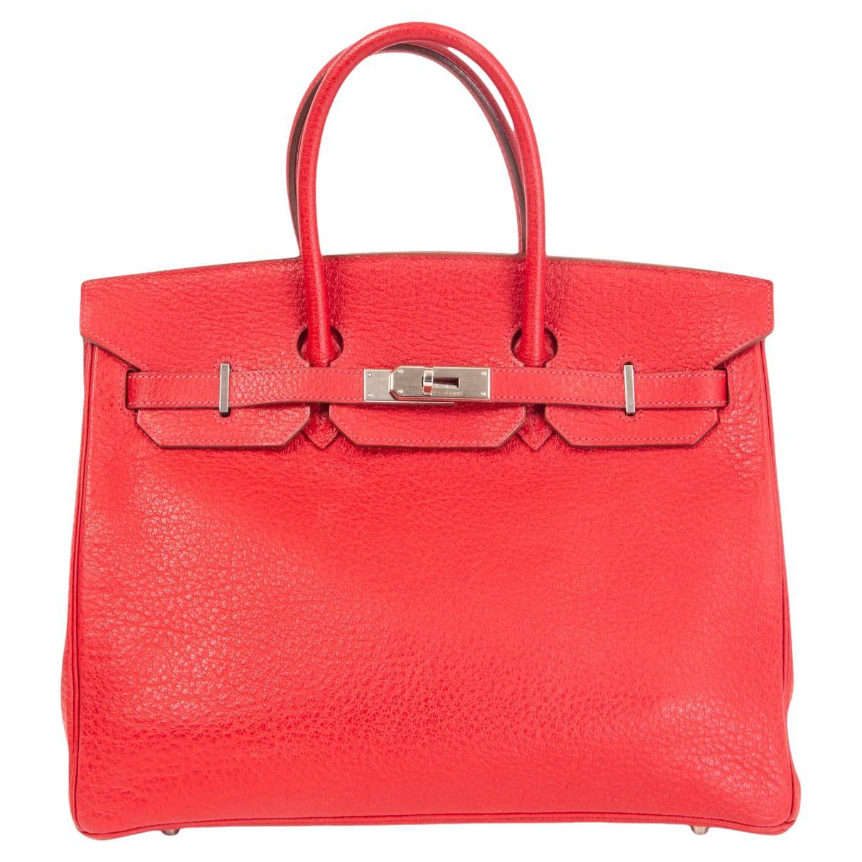 HERMES Rouge Vif red Skipper leather BIRKIN 35 Bag Palladium