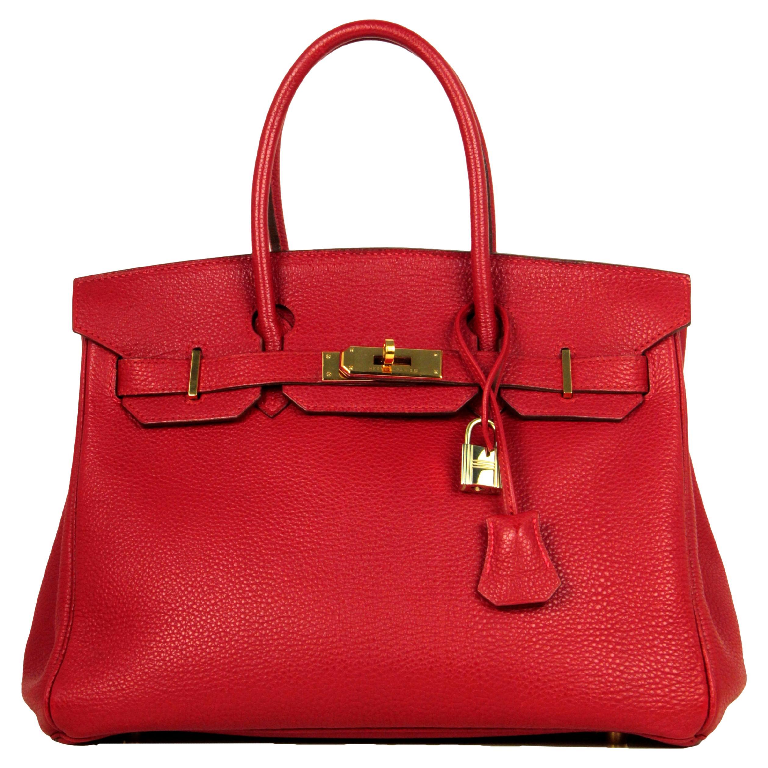 Hermes Rouge Vif Red Togo Leather 30cm Birkin Bag GHW