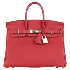 Hermès Rouge Vif & Rouge Grenat Togo Leather Verso Birkin 25cm Retourne